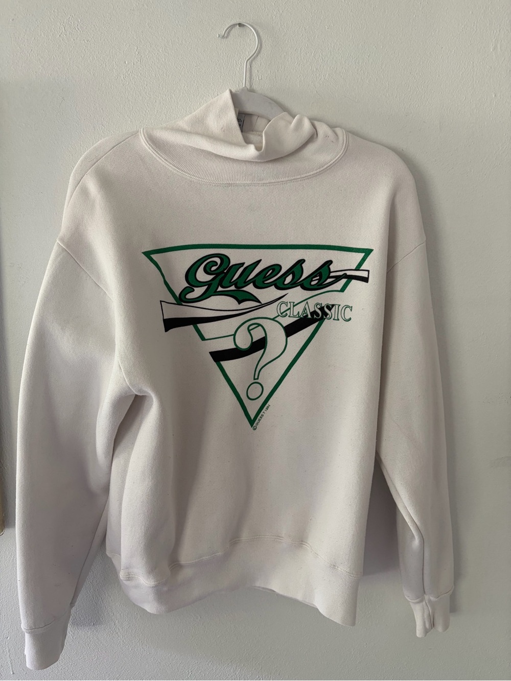 Guess White Crewneck Sweatshirt with Green Logo